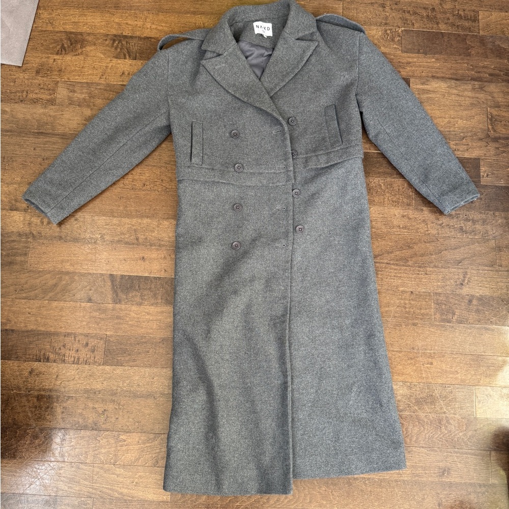 NAKD wool grey double breasted 2-in-1 convertible long full to cropped coat